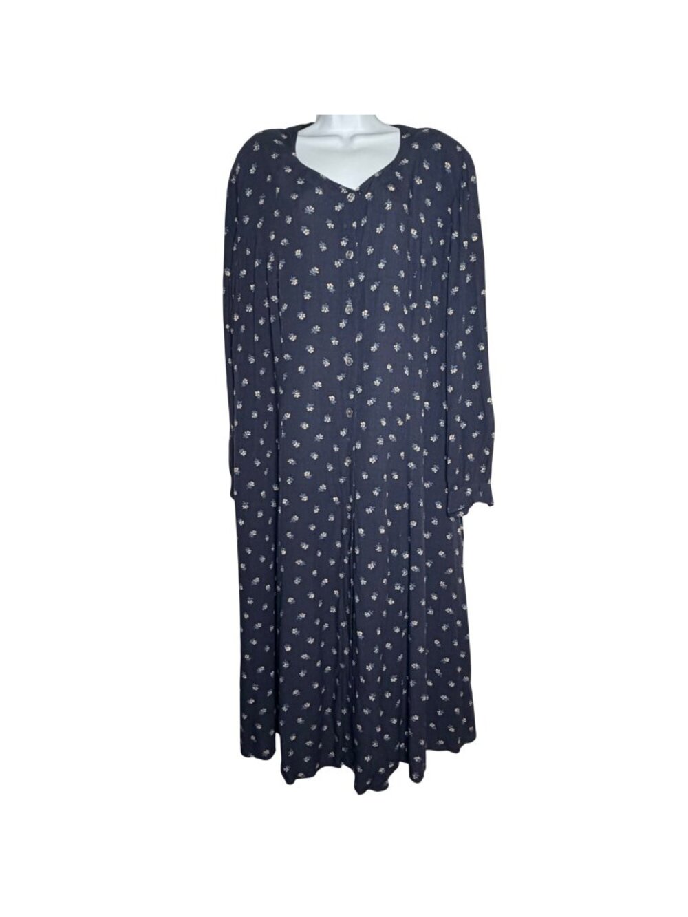 Vintage Navy Blue Floral Midi Dress Womens 18 Tie Back Modest Church Trad Wife